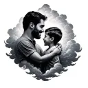 memorial tattoo depicting clouds surrounding a dad and son tattoo design idea