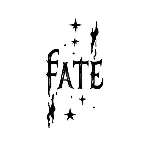 word fate  , with seven stars, blood trails, delicate and small to medium  tattoo design idea