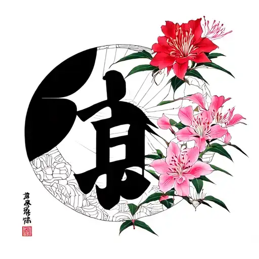 Japanese azalea with family in Japanese characters tattoo design idea