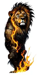 on fire with Lion, Binary Codes and Warrior Protector tattoo design idea