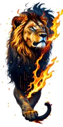 on fire with Lion, Binary Codes and Warrior Protector tattoo design idea