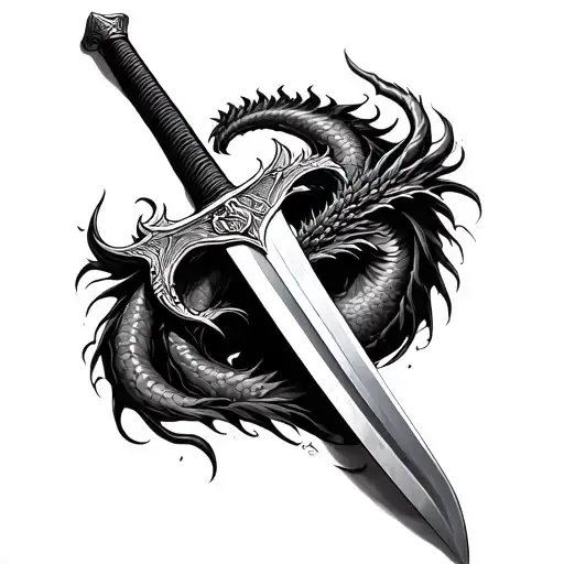 Black and grey realism tattoo design of the Dragonslayer sword from the manga Berserk, gritty and battle‑worn tattoo design idea