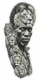 African man and lions tattoo design idea