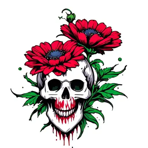 cute flower sharp skull inside tattoo design idea