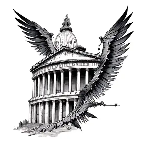 roman building tattoo design idea