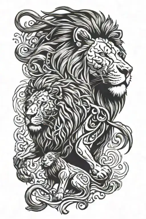 psalms 91, lion & african warrior standing tattoo design idea