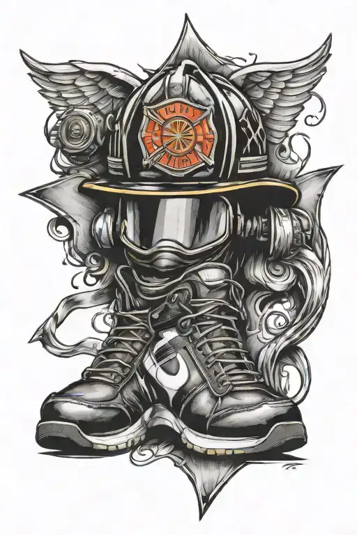 firefighter helmet shield and nike sneakers tattoo design idea