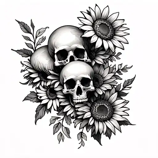 dainty spine tattoo with Aster flowers, sun flowers, a few skulls tattoo design idea
