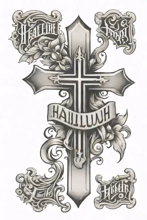 hallelujah written in cross tattoo tattoo design idea