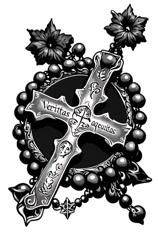 rosary "veritas et aequitas" tattoo design idea