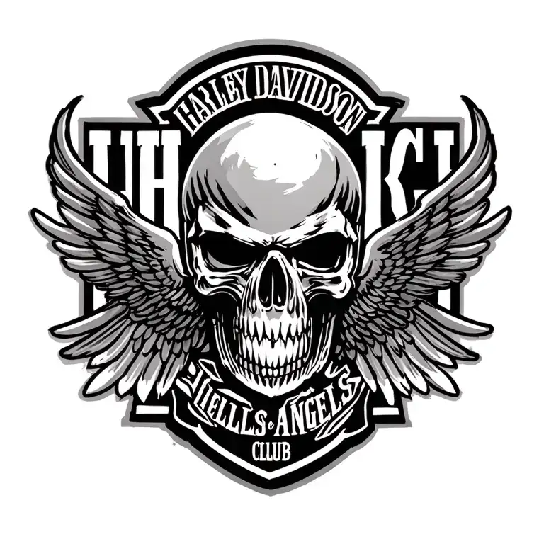 Harley Davidson motorcycle with hells angels club patch in the middle  tattoo design idea
