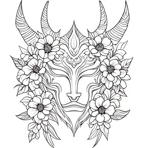 oni mask wrapped in flowers tattoo design idea