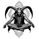 Baphomet sitting cross legged chakra symbols integrated tattoo design idea