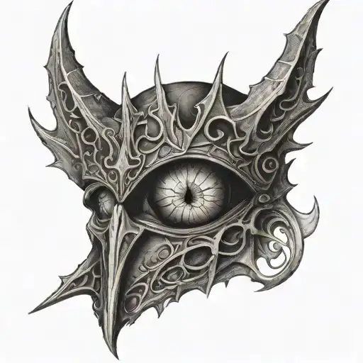 saurons mask with eye of sauron above it tattoo design idea