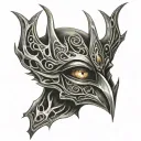 saurons mask with eye of sauron above it tattoo design idea