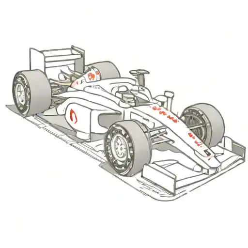 A minimalist design of a Formula 1 car racing through a poker hand tattoo design idea