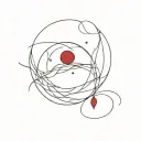 waning moon with flowing blood and a red crystal inside the moon pierced by a blade made of many curved lines Horror tattoo design idea