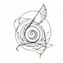 waning moon with flowing blood and a red crystal inside the moon pierced by a blade made of many curved lines Horror tattoo design idea