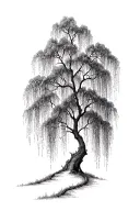weeping willow tree with two trails tattoo design idea
