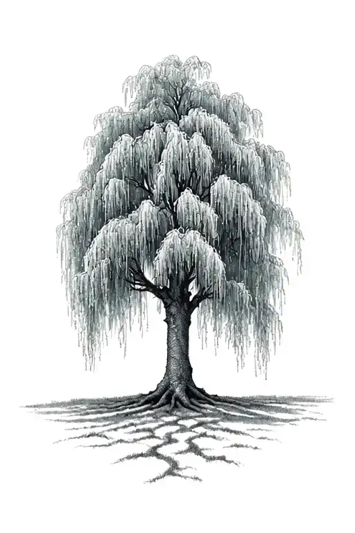 weeping willow tree with two trails tattoo design idea