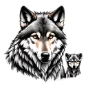 wolf with 2 cubs tattoo design idea