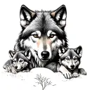 wolf with 2 cubs tattoo design idea