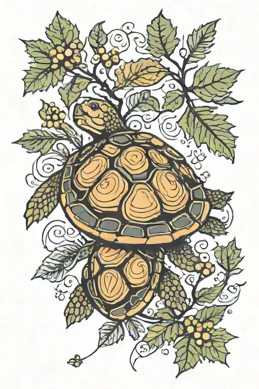 turtle and oak leaves with acorns tattoo design idea