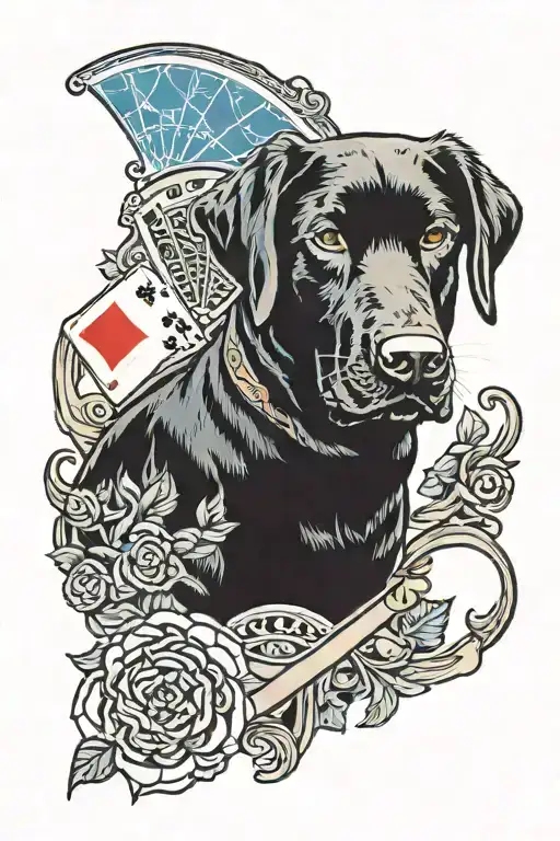 Blackjack with a black lab dog tattoo design idea
