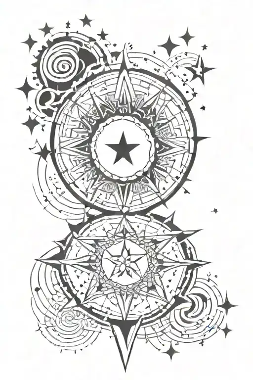 stars and moon mandala design incorporating elements tattoo design idea