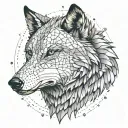 An intricate financial chart or graph with subtle wolf imagery intertwined tattoo design idea
