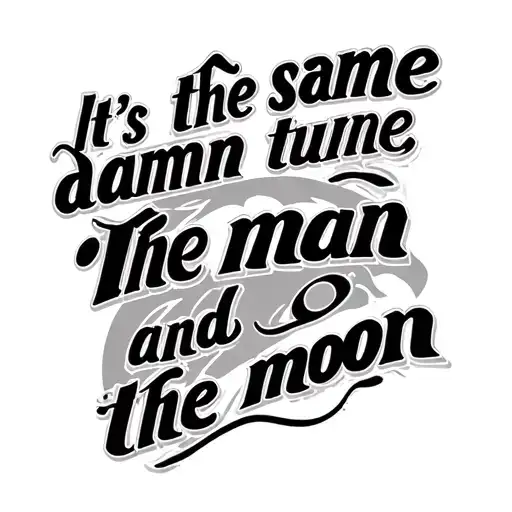 text that says "It's the same damn tune, the man and the moon" tattoo design idea