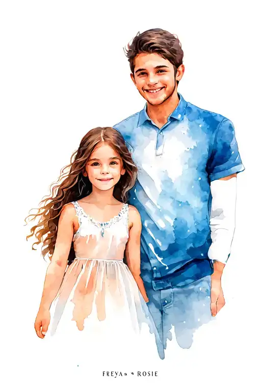 father and 2 daughters named freya and rosie tattoo design idea