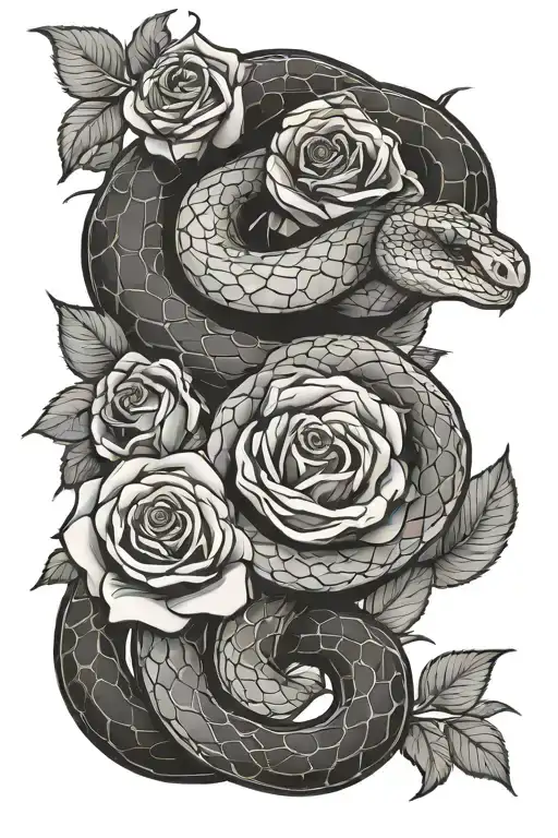 Snake with rose intertwined tattoo design idea