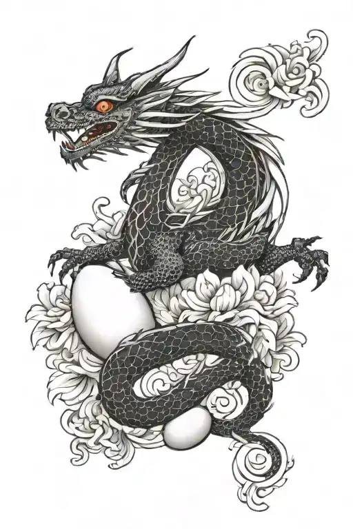 dragon, heart, 3 eggs tattoo design idea