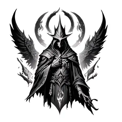 A soulsborne themed tattoo featuring the firekeeper in the center with elements of Elden ring, bloodborne, and darksouls tattoo design idea