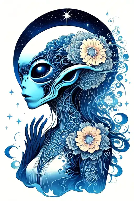 an alien's soul brilliance in the cosmos is revealing secrets from a cluster of stars tattoo design idea