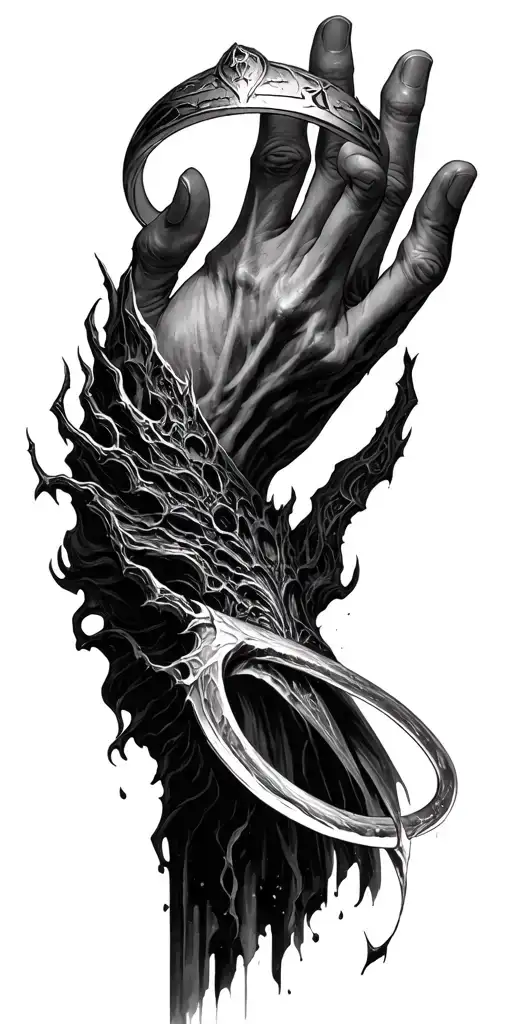 sauron hovering a hand above a ring wraith tattoo design idea