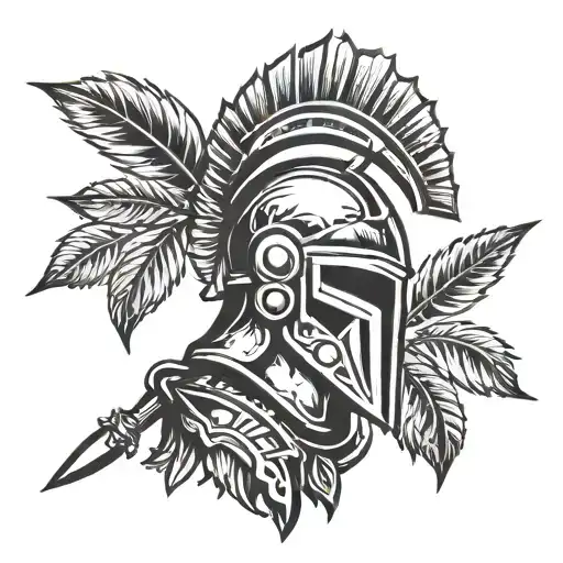 Spartan helmet, spear, laurel leaf, Spartan symbol tattoo design idea