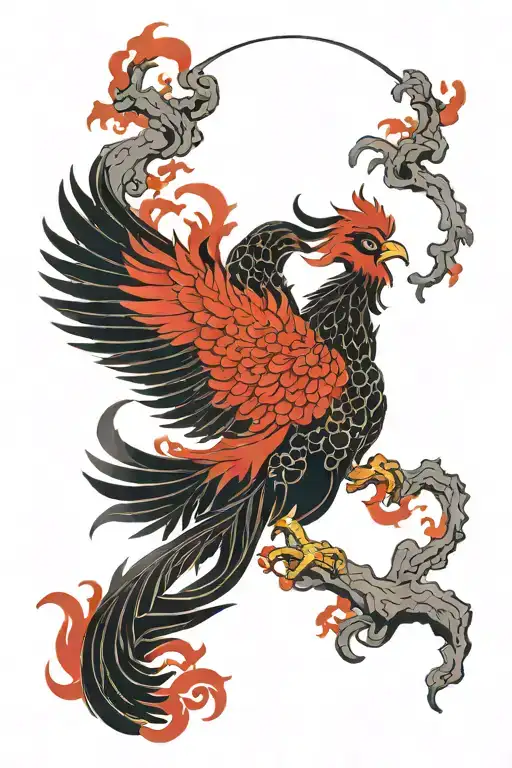 black and red phoenix rising tattoo design idea