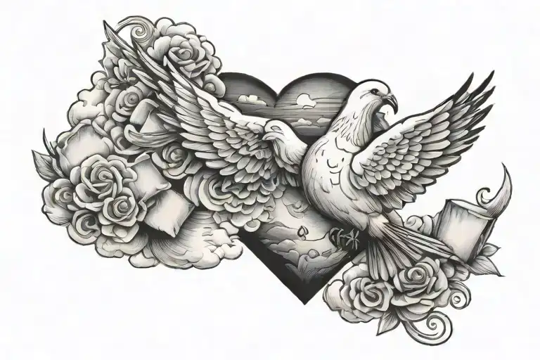 Dove, Clouds, Broken heart, 2 bricks tattoo design idea