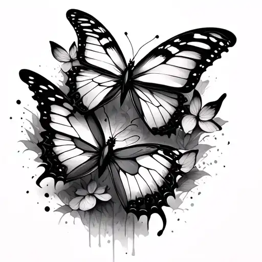 three butterflies destroyed from the nail to the upper arm, surrounded by medium thick lines tattoo design idea