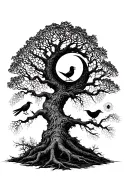 large tree poison tree with spider/spider webs,crescent moon,crow tattoo design idea