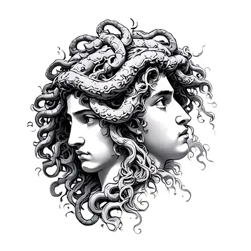 Greek gods with the goddess Medusa above tattoo design idea