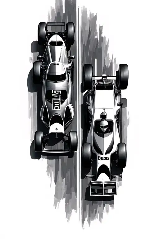 2 f1 cars racing each other tattoo design idea