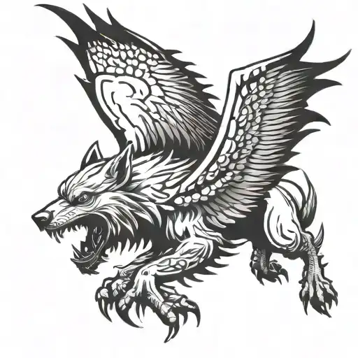 Wolf dragon eagle flying tattoo design idea