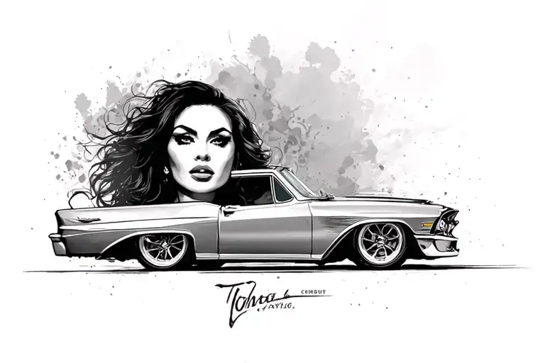 Chevy coupe woman's face tattoo design idea