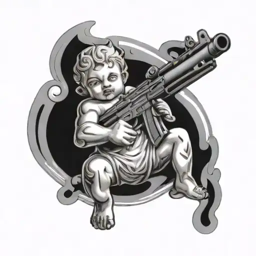 cherub aiming ak47 shiesty tattoo design idea