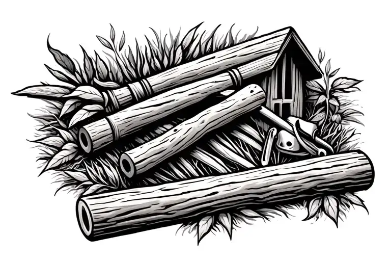 incorporate woodworking tools, farming crops, nature. I would like it in a rustique vibe, kinda like vi from arcane tattoo design idea