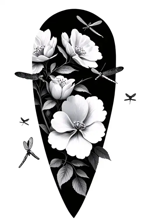 Dogwood Flowers with dragonflies hovering tattoo design idea
