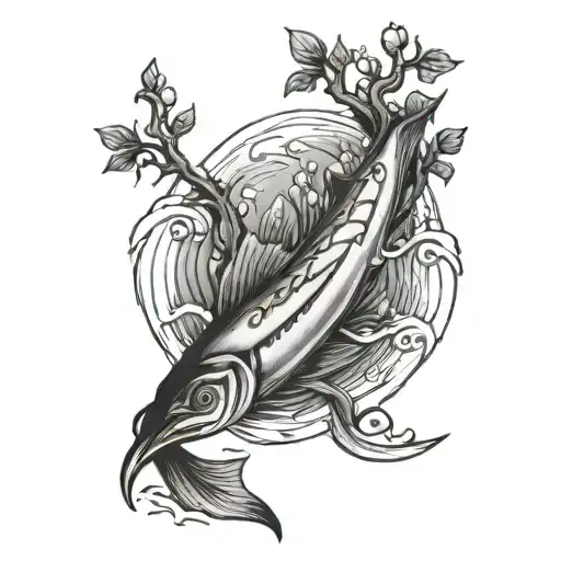 huckleberry fin on river with cross tattoo design idea